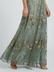 FJØRNA elegant floral maxi dress for women with halter neck, flowing fabric and vibrant floral pattern, perfect for summer occasions.