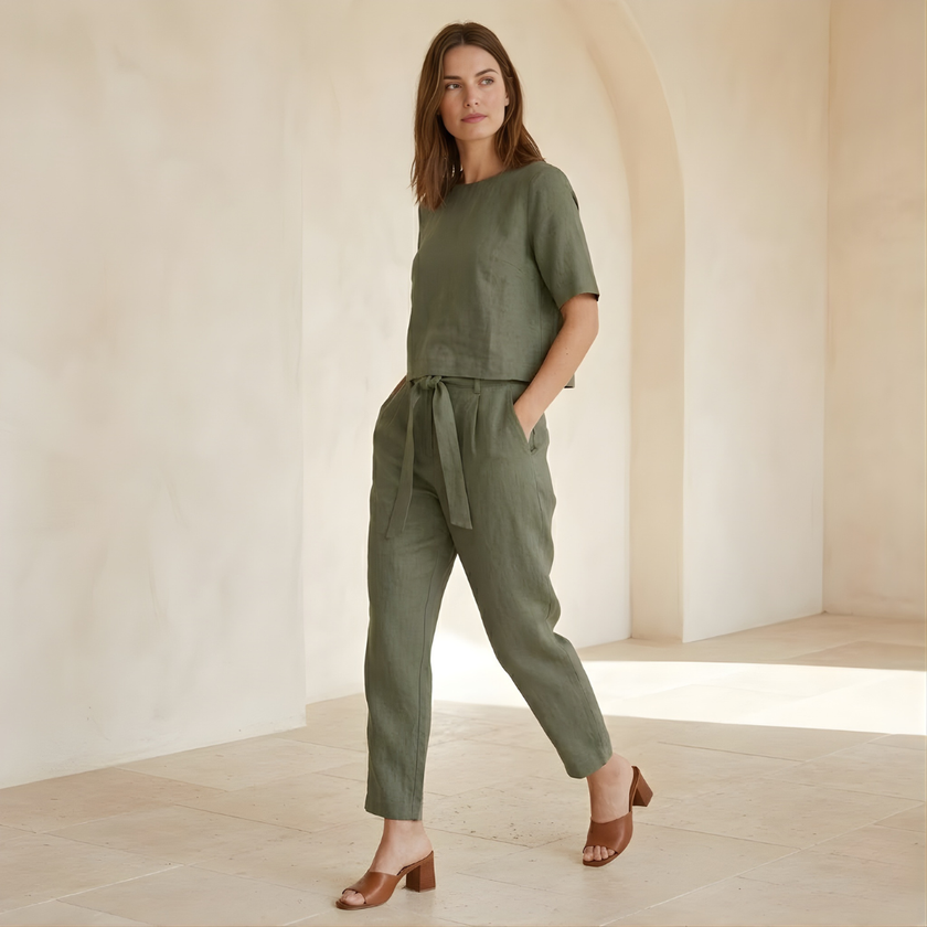 FJØRNA women's short sleeve co-ord set with matching top and shorts, casual and stylish for everyday wear.