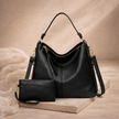FJØRNA faux leather hobo shoulder bag for women, vegan leather design with a spacious, stylish bag in natural lighting.
