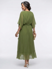 Flowy summer midi dress for women by FJØRNA, featuring a wrap design and lightweight, breezy fabric perfect for warm weather.