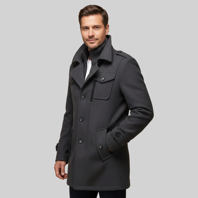 Slim Woolen Business Coat Gray