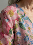FJØRNA women's floral summer midi dress with long sleeves, wrap style, flowy fabric, perfect for warm weather.