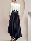 White satin midi dress for women with V-neck neckline, stylish FJØRNA fashion, elegant and smooth fabric.