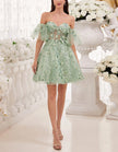 Black tulle cocktail dress for women with floral pattern and puff sleeves by FJØRNA. Elegant and stylish evening wear.