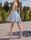 Black tulle cocktail dress for women with floral puff sleeves by FJØRNA, featuring a stylish and elegant design.