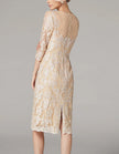 FJØRNA apricot chiffon mini dress for women, bodycon style with embroidered details and long sleeves, elegant and stylish.
