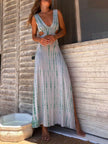 FJØRNA women's maxi dress with tie-dye print, hollow slit design, perfect for summer, flowing dress with vibrant colors