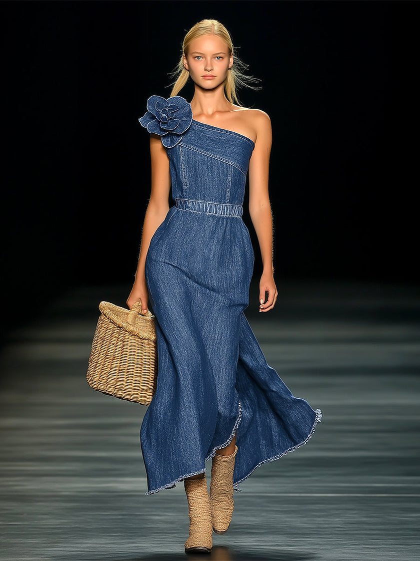 Denim Strapless Maxi Dress | Evening Dress