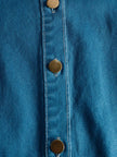 Blue denim V-neck short-sleeved organza maxi dress for women by FJØRNA, featuring a flowy, elegant design.