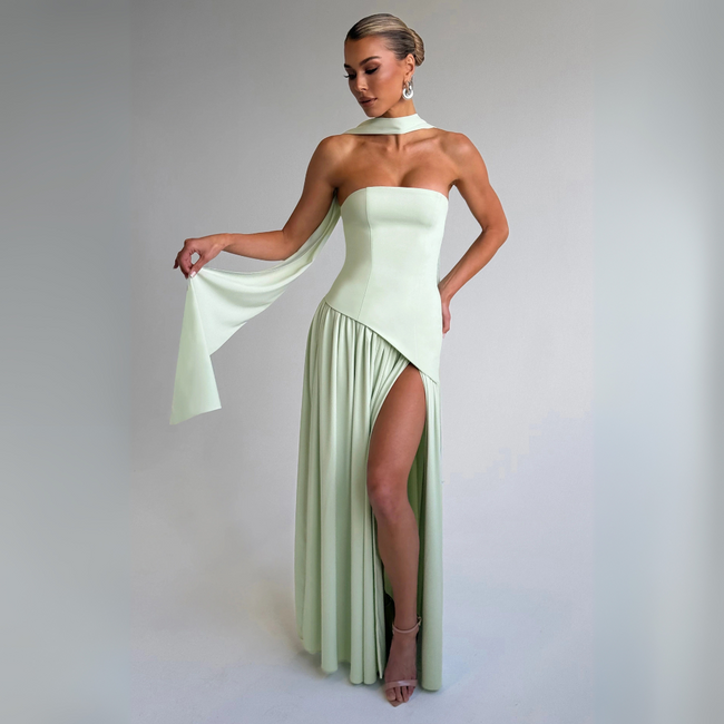 FJØRNA Studio | Women's Maxi Dress Mint Non-Stretch Crepe Formal Size M