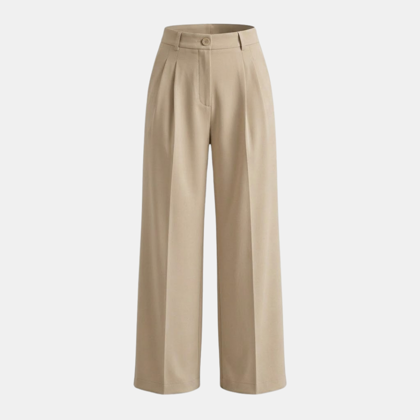 FJØRNA high waist wide leg tailored women's pants, featuring a relaxed fit and smooth fabric in a stylish design.