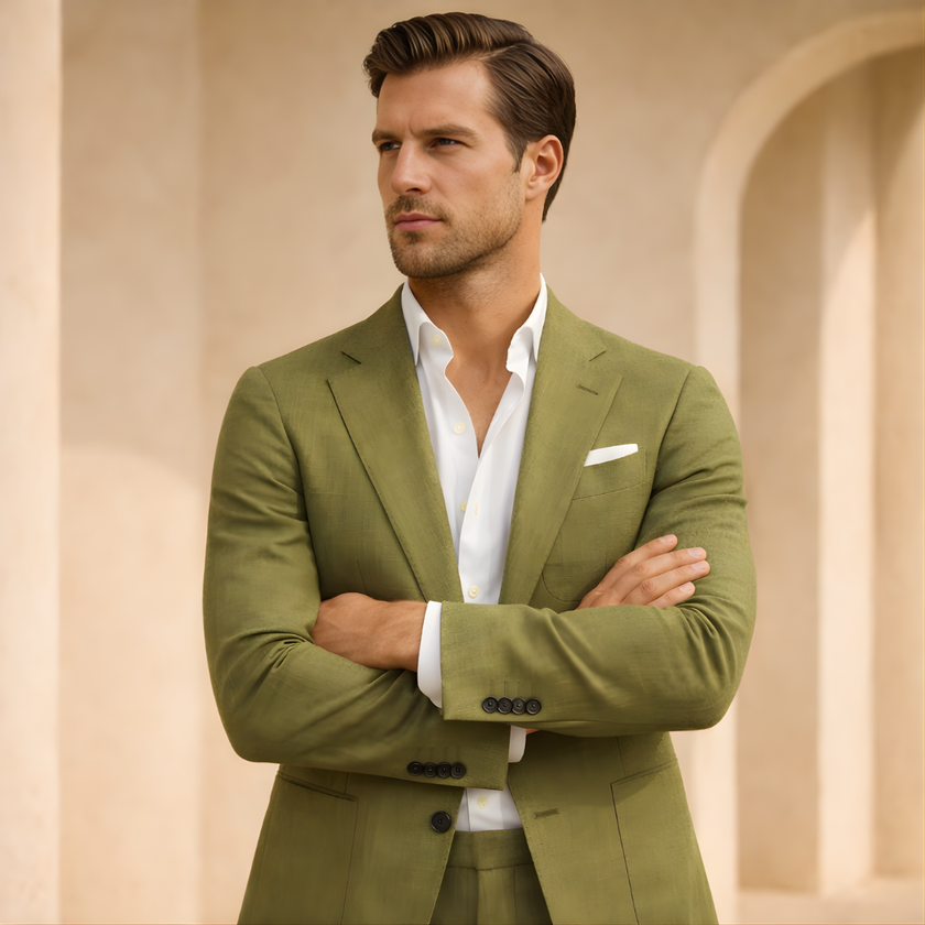 FJØRNA men's two-piece suit set featuring a tailored blazer and matching trousers, stylish and formal for professional or special occasions.
