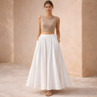 FJØRNA high waist maxi skirt for women, flowing and elegant, styled as pants with a comfortable fit and stylish design.