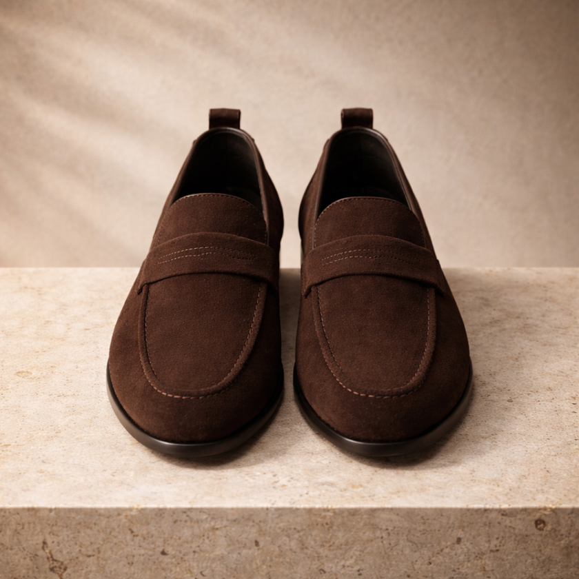 FJØRNA men's penny loafers in classic leather, featuring slip-on design and stylish stitching, ideal for casual or formal wear.
