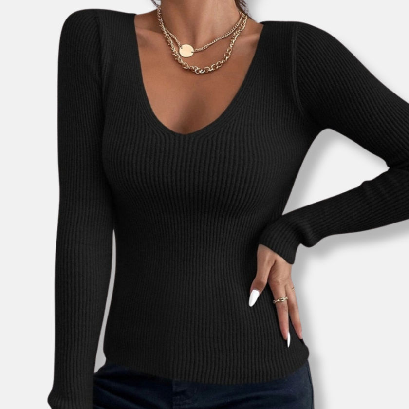 Slim Fit Ribbed Top V-Neck - 2
