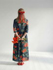 FJØRNA women's summer midi dress with floral print, long sleeves, wrap design, lightweight and breathable fabric.