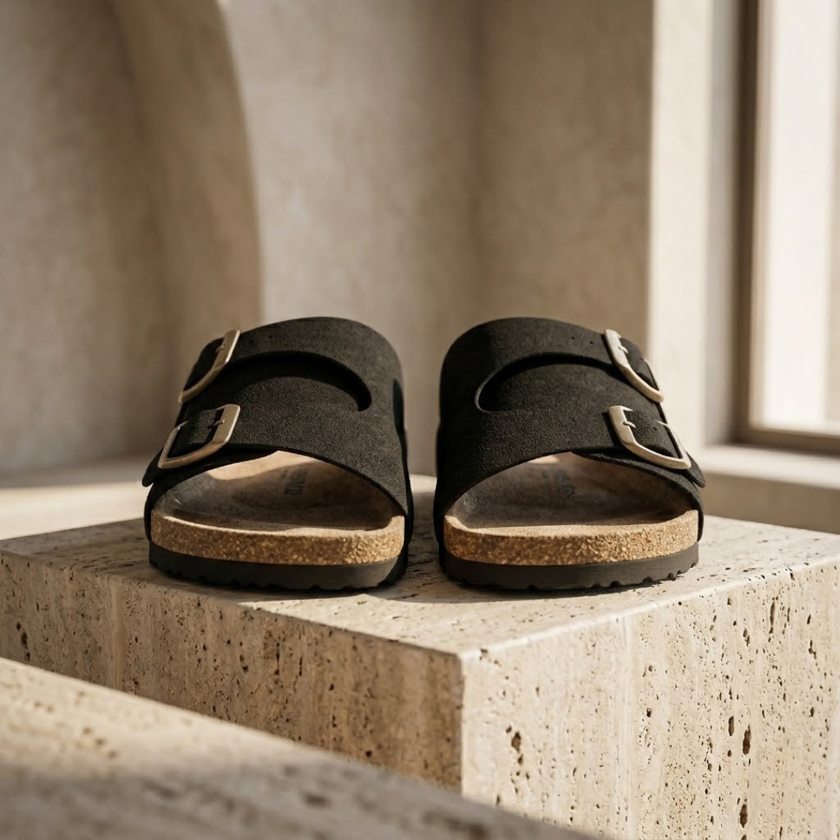 FJØRNA men's red suede sandals with cushioned soles, stylish open-toe shoes perfect for casual summer wear