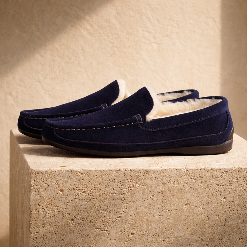 FJØRNA men's wool slippers, cozy and soft shoes for men, featuring a warm knitted design and slip-on style.