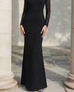 FJØRNA sheer sleeve sculpted floor-length evening maxi dress, elegant with fitted bodice and flowing skirt, perfect for formal occasions.