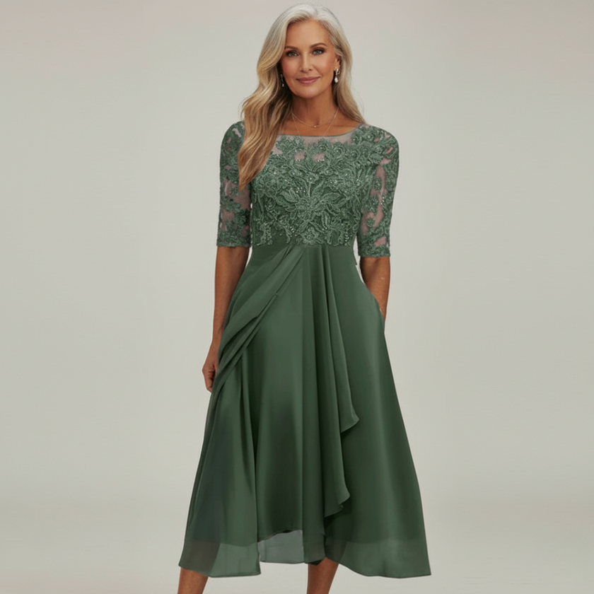 Savannah - Women's Midi Dress White Chiffon