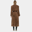 Belted Long Coat Suede Brown