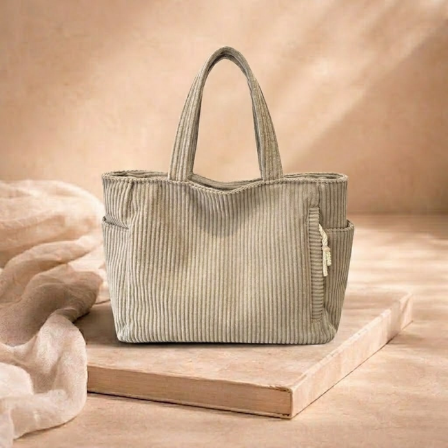Large FJØRNA corduroy tote bag for women with spacious interior and stylish design, perfect for daily use.