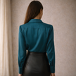 FJØRNA satin long sleeve top for women, stylish and smooth fabric, shown in a sleek, fitted design.