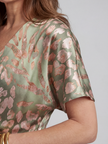 FJØRNA women's summer midi dress with colorful print, short sleeves, lightweight fabric, perfect for warm weather casual wear.