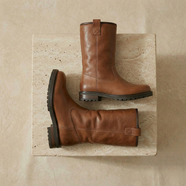 Women's Lined Leather Boots Brown Mid Calf Classic Warm Winter UK