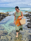 FJØRNA women's summer midi dress with a vibrant print, sleeveless wrap style, perfect for warm weather and casual outings.