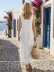 FJØRNA women's sleeveless summer midi dress with flowy cotton fabric, lightweight and perfect for warm weather.