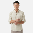 FJØRNA men's linen henley shirt with grandad collar, roll-up sleeves, casual summer style in light linen fabric