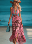 Pink Chiffon V-Neck Maxi Dress For Women