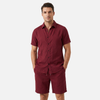 Men's FJØRNA linen short sleeve buttoned shirt and matching shorts set, lightweight and breathable for summer wear.