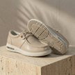 Red leather men's walking shoes by FJØRNA with orthopedic support, featuring a comfortable design and durable leather upper.