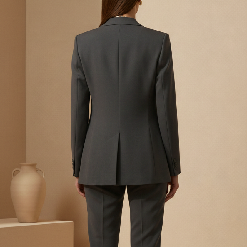 FJØRNA women's tailored co-ord set featuring stylish pants made from sleek, high-quality fabric in a modern design.