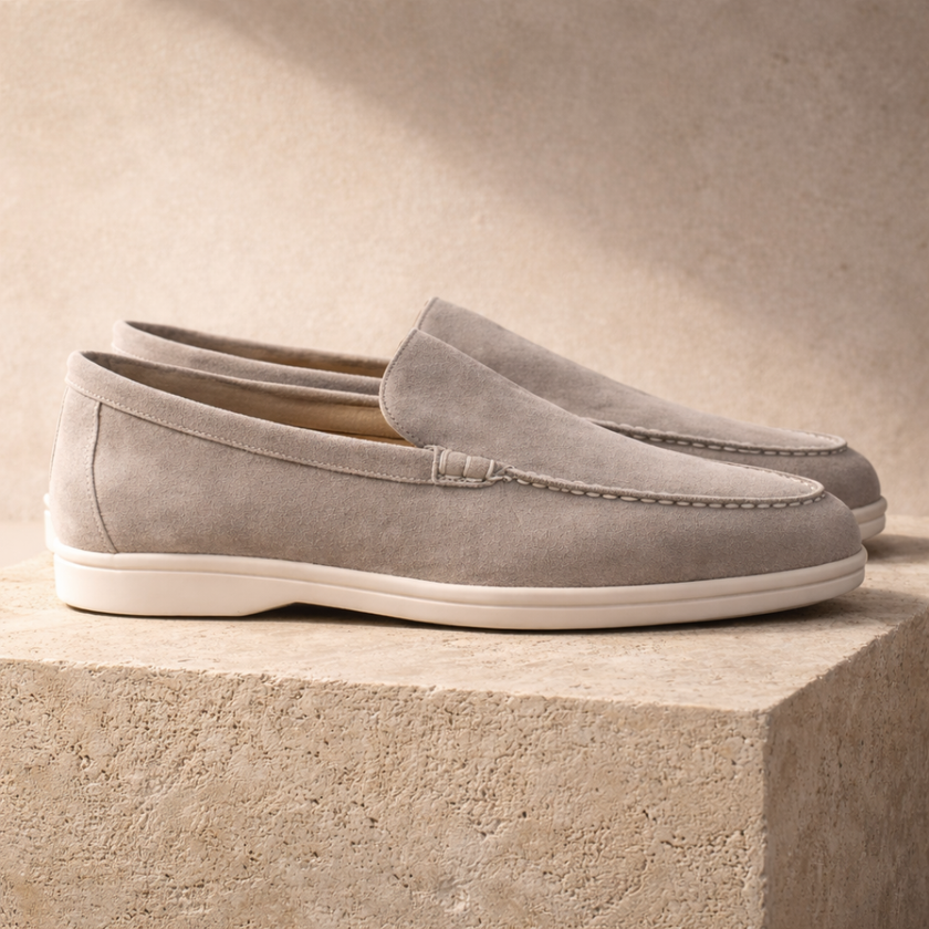 FJØRNA men's suede slip-on loafers showing a classic, stylish design with smooth suede material and comfortable fit.