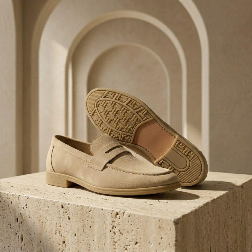 FJØRNA men's suede slip-on loafers with breathable design, stylish and comfortable shoes for casual or formal wear.