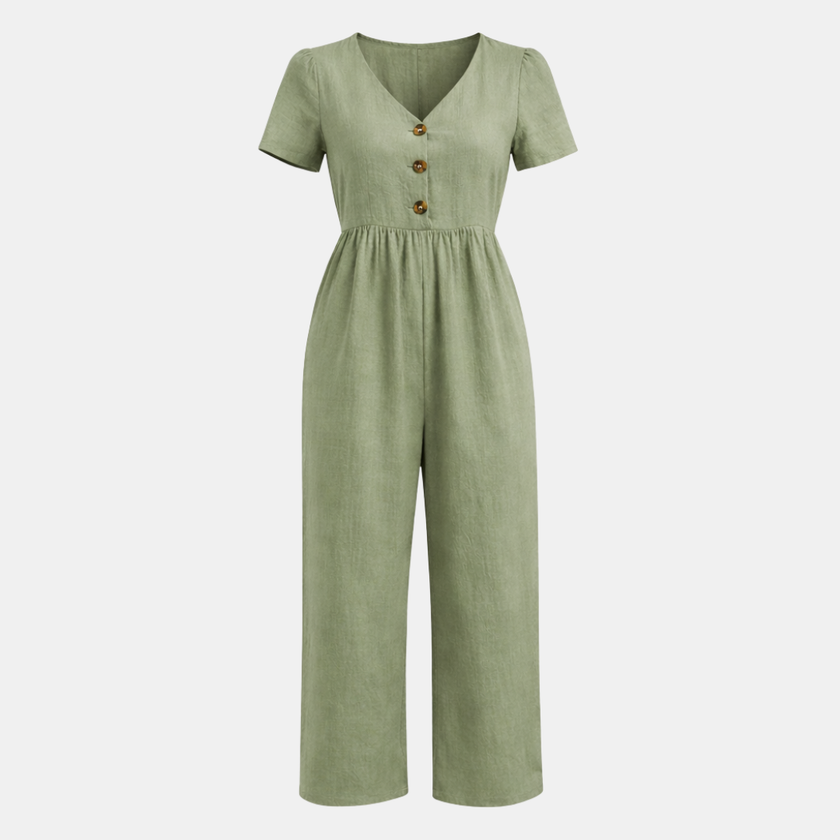 FJØRNA women's linen blend suit set with wide-leg pants and matching blazer, stylish and comfortable for modern women.