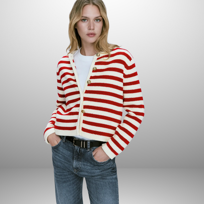 Mia – Women’s Slim-Fit Striped Cardigan | Classic Charm