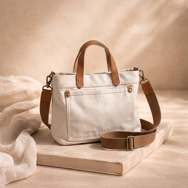 Large FJØRNA canvas messenger bag for women with adjustable strap and multiple pockets, stylish and practical for everyday use.