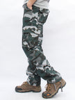 Men's camouflage military cargo pants by FJØRNA with straight cut, cotton fabric, side pockets, designed for comfort and style.