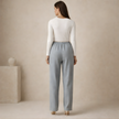 FJØRNA women's cotton linen trousers with drawstring waist, relaxed fit, casual pants suitable for everyday wear