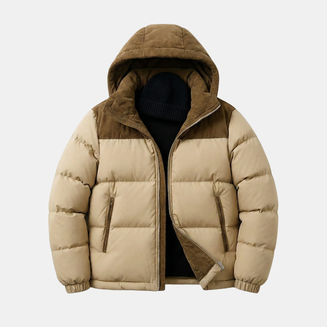 Men's Casual Puffer Jacket Black Lightweight Insulated Hood Winter