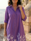 FJØRNA elegant women's floral dress with pockets, featuring a fitted waist and knee-length design for a stylish look.