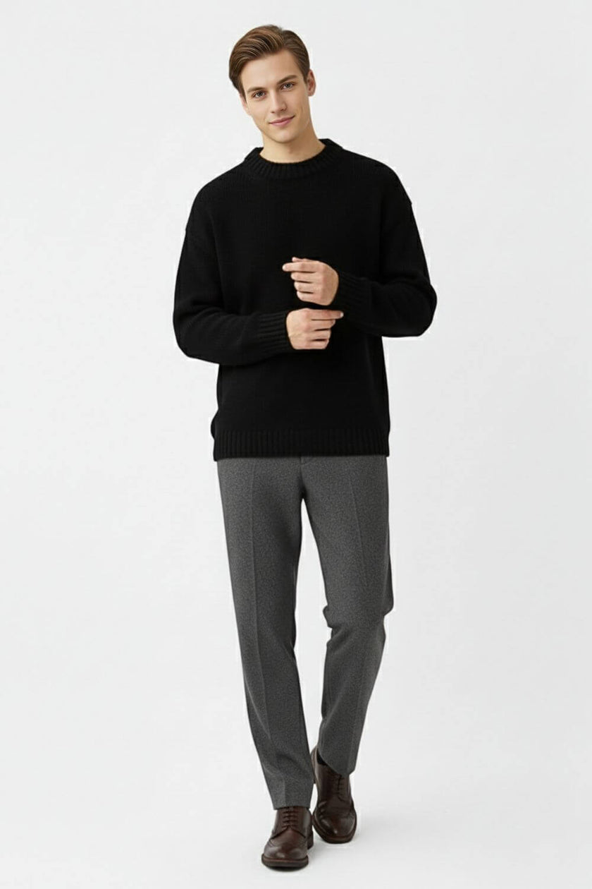 Men's Black Cable Knit Jumper – Cozy Knitwear for Autumn Winter - 3