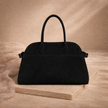 Vegan large suede handbag for women by FJØRNA featuring a spacious design and elegant style.