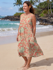 FJØRNA women's floral sleeveless summer midi dress with a relaxed fit, perfect for beach or casual summer wear.