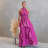 FJØRNA elegant maxi dress for women with halter neck and ruffle details, flowing and stylish for summer wear