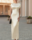 FJØRNA elegant black satin waist-tie column midi dress for women, showcasing a fitted silhouette and sleek design.
